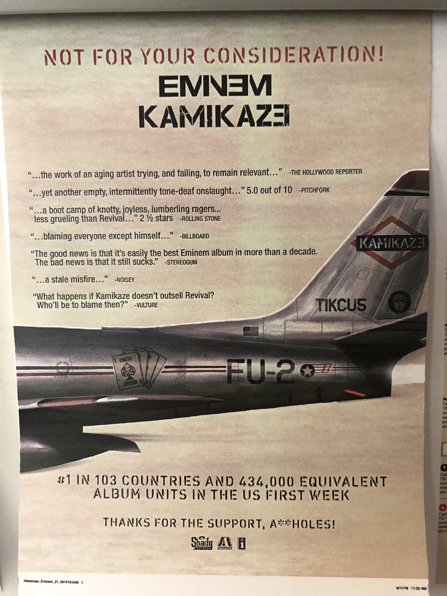 Eminem Takes Full Page Ad Featuring Negative Reviews Of His Latest