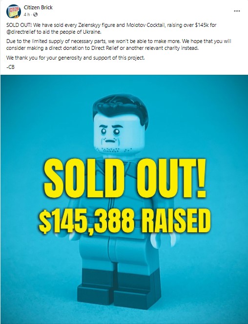 Chiacago store raise over $140k to help Ukraine through custom LEGO  Zelenskyy and Molotov cocktail action figures | Famous Campaigns