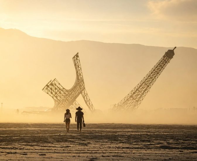 A broken Eiffel Tower has landed at Burning Man